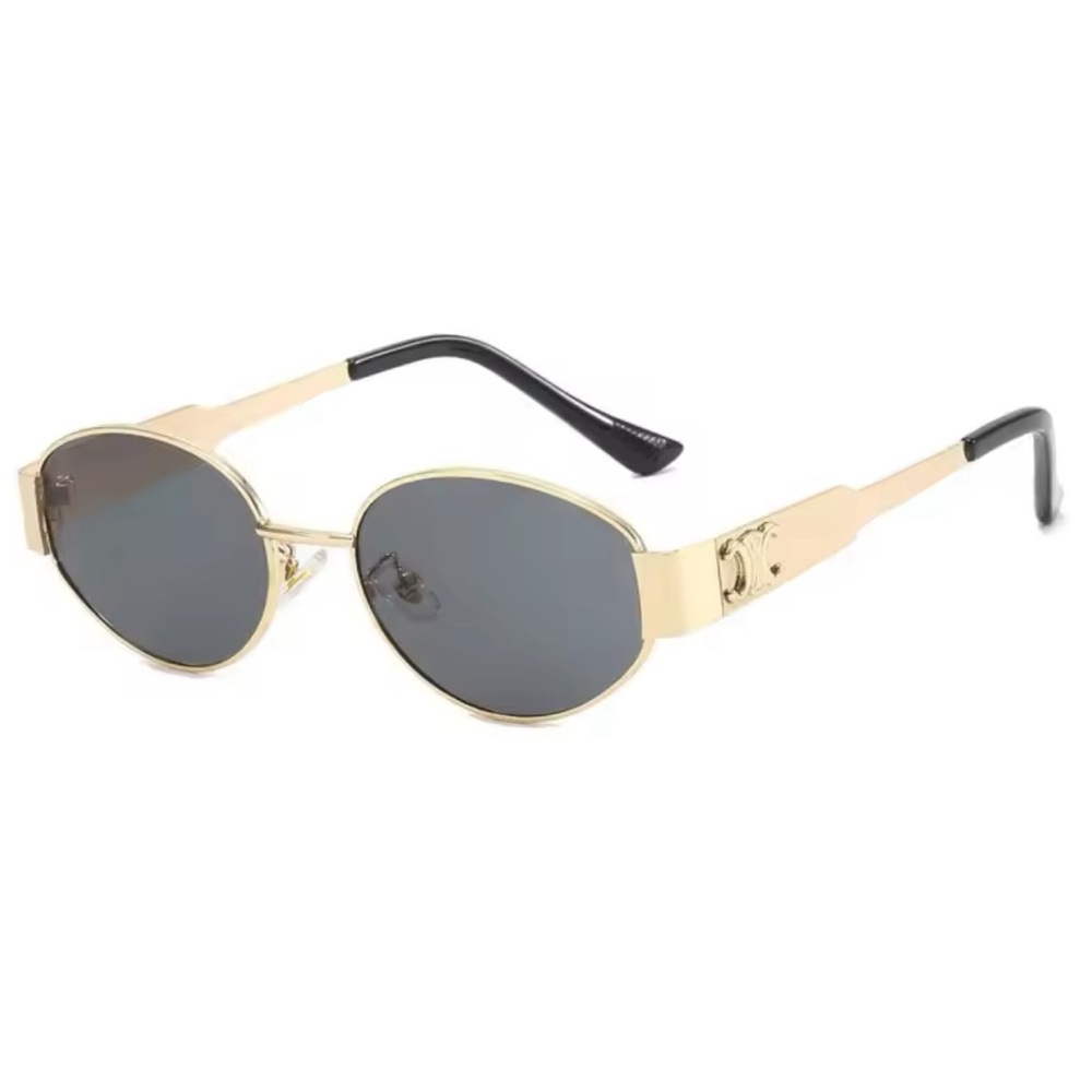 Chic Black and Gold Oval Sunglasses with Metal Frames - Picture 4 of 9